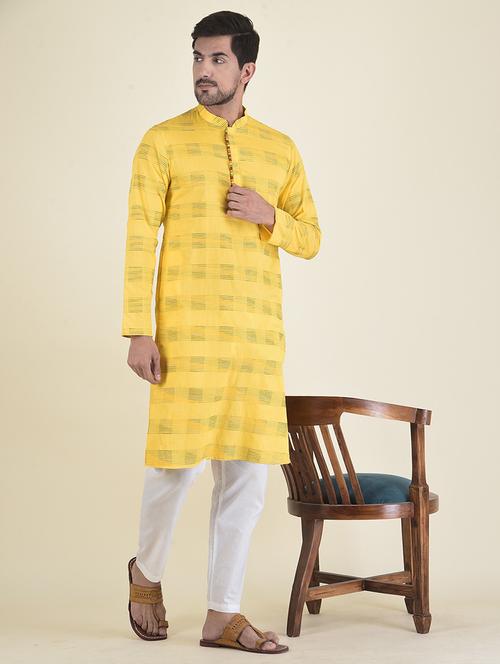 yellow cotton kurta pyjama ethnic wear set - 21094839 - Very Small Image - 1