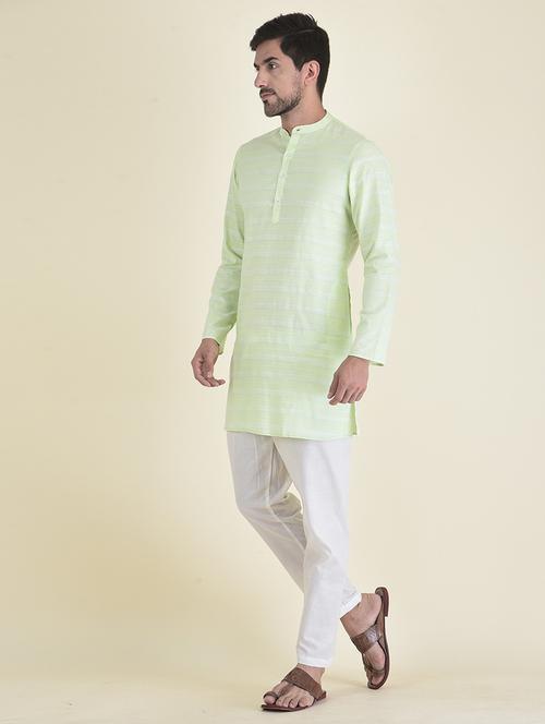light green cotton blend kurta pyjama ethnic wear set - 21094843 - Very Small Image - 1