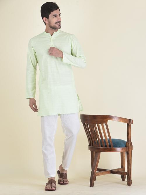 light green cotton blend kurta pyjama ethnic wear set - 21094850 - Very Small Image - 1