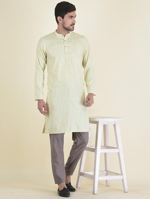 green cotton blend kurta with trousers ethnic wear set - 21094891 - Very Small Image - 1