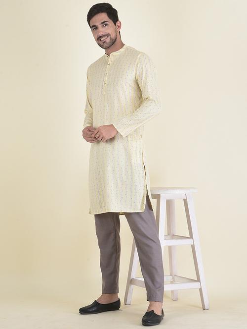 yellow cotton blend kurta with trousers ethnic wear set - 21094895 - Very Small Image - 1