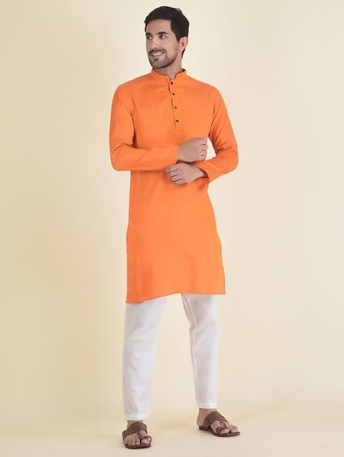orange cotton blend kurta pyjama ethnic wear set - 21094948 - Very Small Image - 1