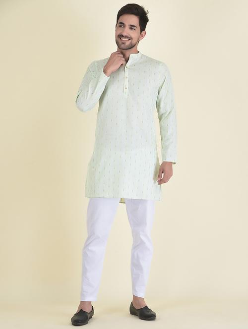 light green cotton blend kurta pyjama ethnic wear set - 21094979 - Very Small Image - 1