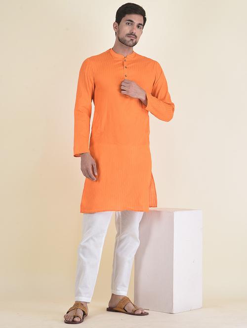orange cotton blend kurta pyjama ethnic wear set - 21094999 - Very Small Image - 1