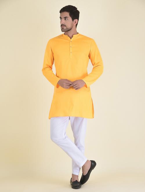 yellow cotton blend kurta pyjama ethnic wear set - 21095010 - Very Small Image - 1