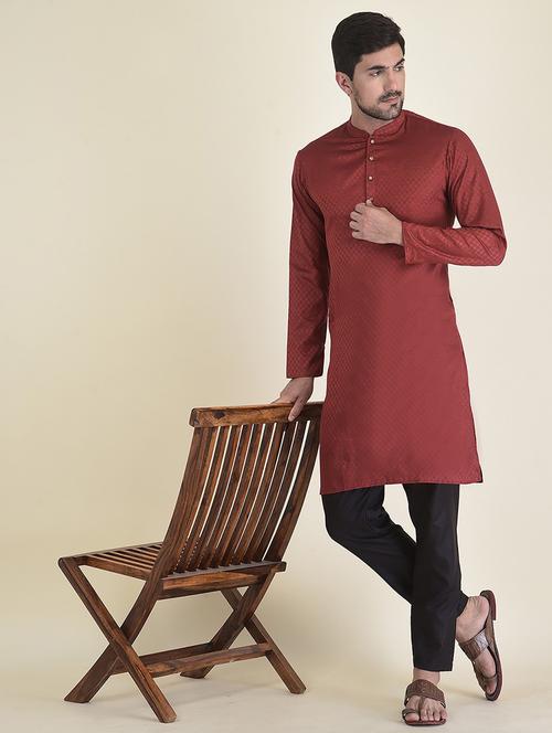 men long sleeve kurta pyjama set - 21095039 - Very Small Image - 1