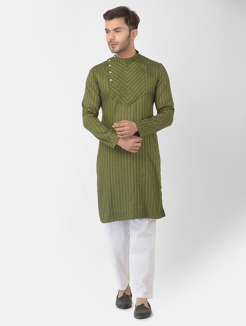 green cotton kurta pyjama ethnic wear set - 21095050 - Very Small Image - 1