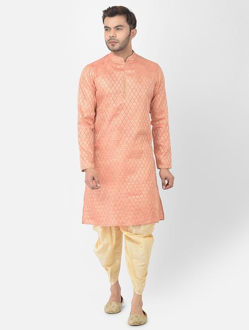orange cotton blend dhoti kurta ethnic wear set - 21095126 - Very Small Image - 1