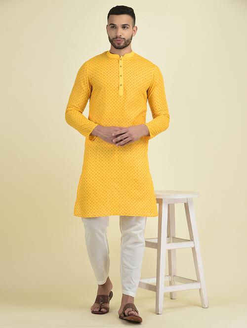 yellow cotton kurta pyjama ethnic wear set - 21095255 - Very Small Image - 1