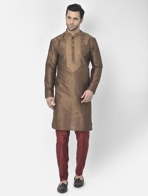 men long sleeves kurta trousers set - 21095463 - Very Small Image - 1