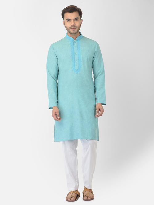 men embroidered mandarin neck kurta with trouser - 21095522 - Very Small Image - 1