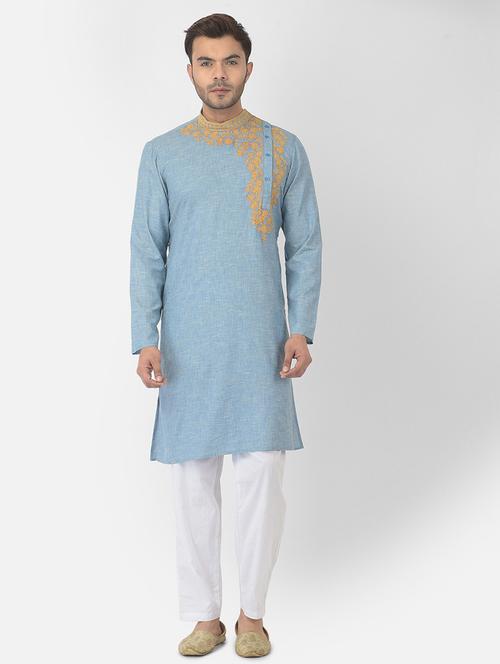 men embroidered kurta with trousers ethnic wear set - 21095539 - Very Small Image - 1