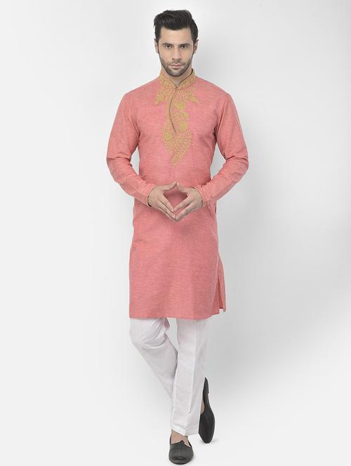 men embroidered kurta with trousers ethnic wear set - 21095579 - Very Small Image - 1