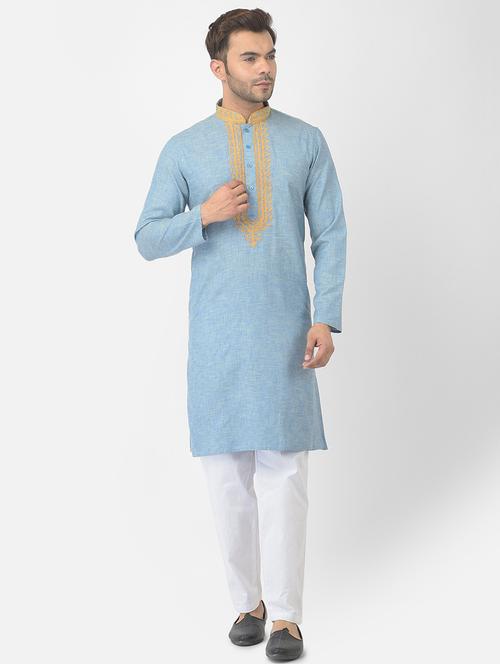 men self-designed kurta with trousers ethnic wear set - 21095595 - Very Small Image - 1