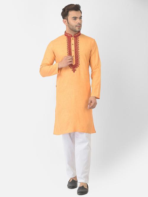 orange cotton kurta with trousers ethnic wear set - 21095620 - Very Small Image - 1