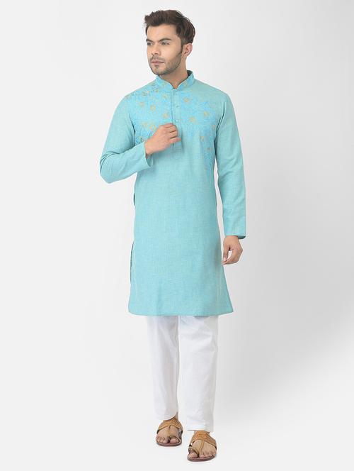 men light blue embroidered kurta & trouser set - 21095668 - Very Small Image - 1