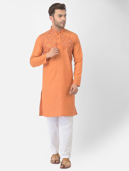 orange cotton kurta with trousers ethnic wear set - 21095674 - Very Small Image - 1
