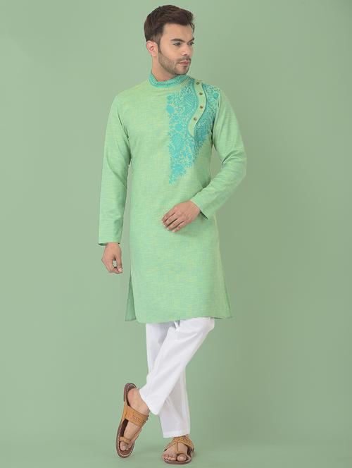 men embroidered neck kurta trouser ethnic wesr set - 21095708 - Very Small Image - 1