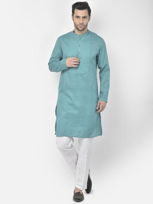 men blue self-designed kurta with trousers ethnic wear set - 21095856 - Very Small Image - 1