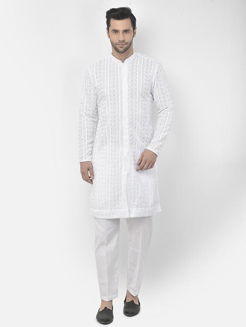 white cotton kurta pyjama ethnic wear set - 21095935 - Very Small Image - 1