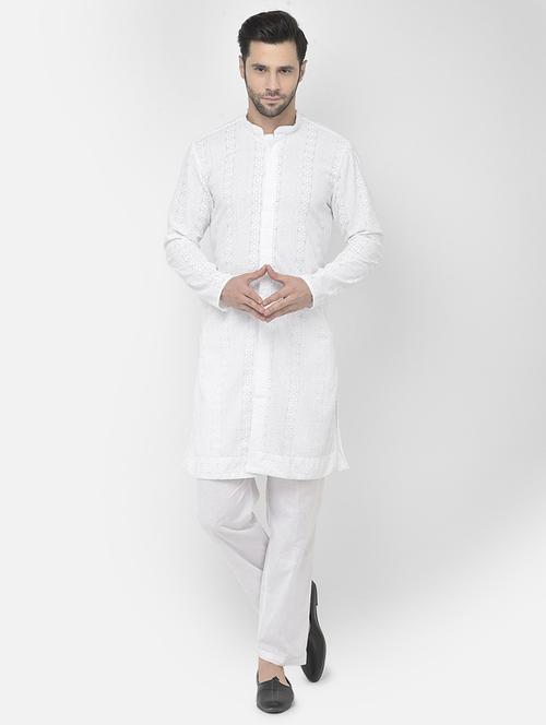 men white self-designed kurta with trousers ethnic wear set - 21095945 - Very Small Image - 1