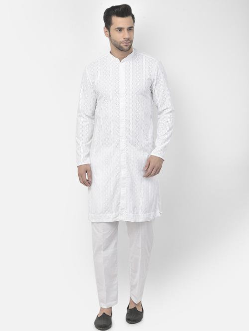 white cotton kurta with trousers ethnic wear set - 21095949 - Very Small Image - 1