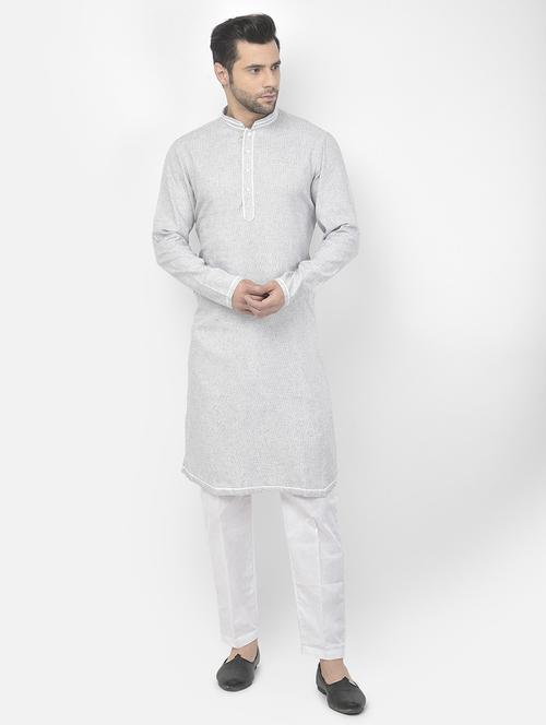 white cotton kurta with trousers ethnic wear set - 21095984 - Very Small Image - 1