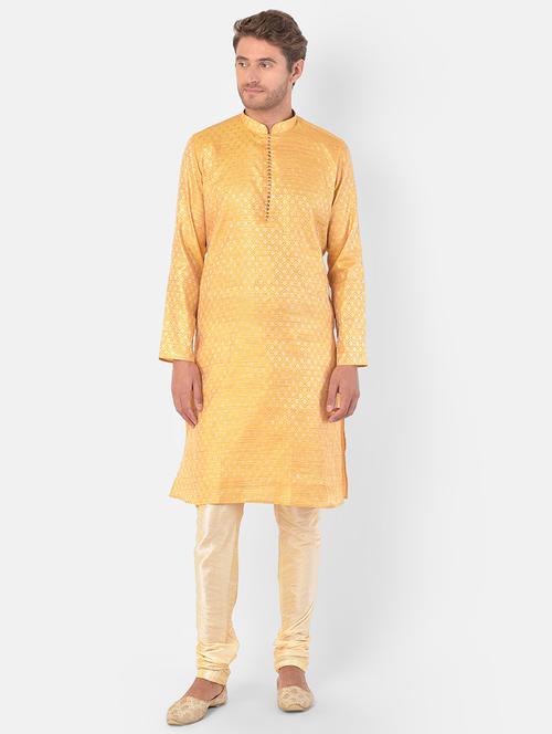 yellow cotton blend kurta churidar ethnic wear set - 21095998 - Very Small Image - 1
