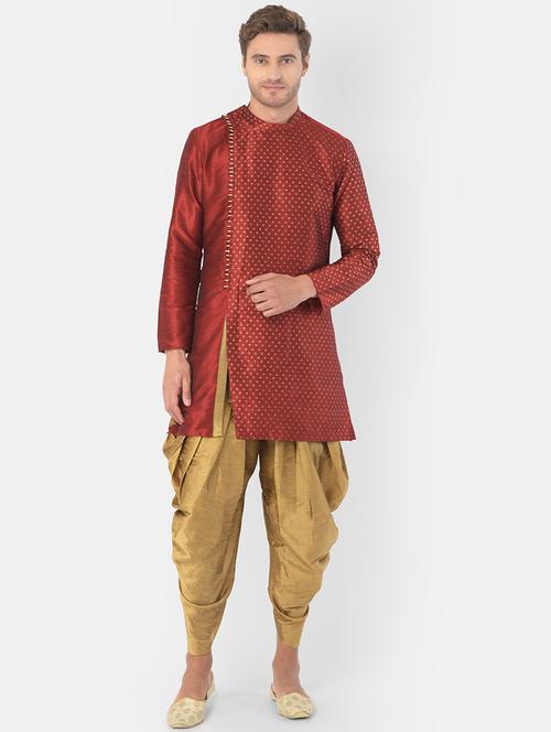 men silk blend dhoti kurta ethnic wear set - 21096061 - Very Small Image - 1