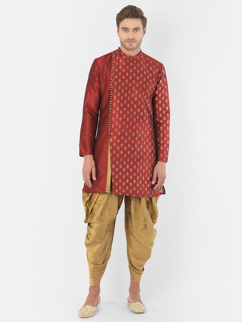 men silk blend dhoti kurta ethnic wear set - 21096064 - Very Small Image - 1