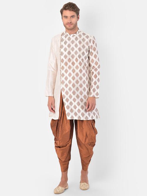 white silk blend dhoti kurta ethnic wear set - 21096114 - Very Small Image - 1