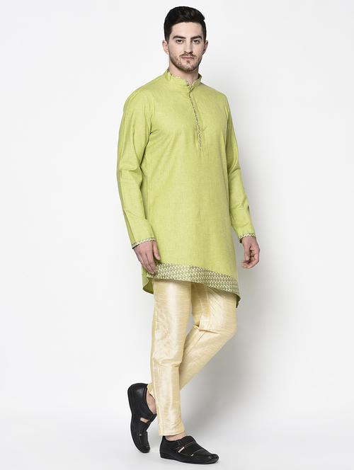 light green cotton blend kurta churidar ethnic wear set - 21096157 - Very Small Image - 1