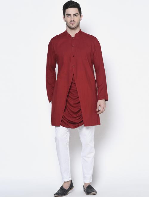red viscose kurta with trousers ethnic wear set - 21096179 - Very Small Image - 1