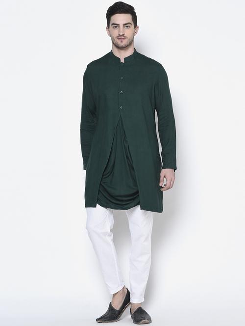 men long sleeve solid kurta with trousers ethnic wear set - 21096186 - Very Small Image - 1
