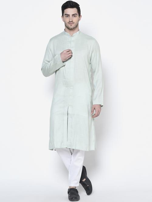 light green cotton kurta with trousers ethnic wear set - 21096201 - Very Small Image - 1