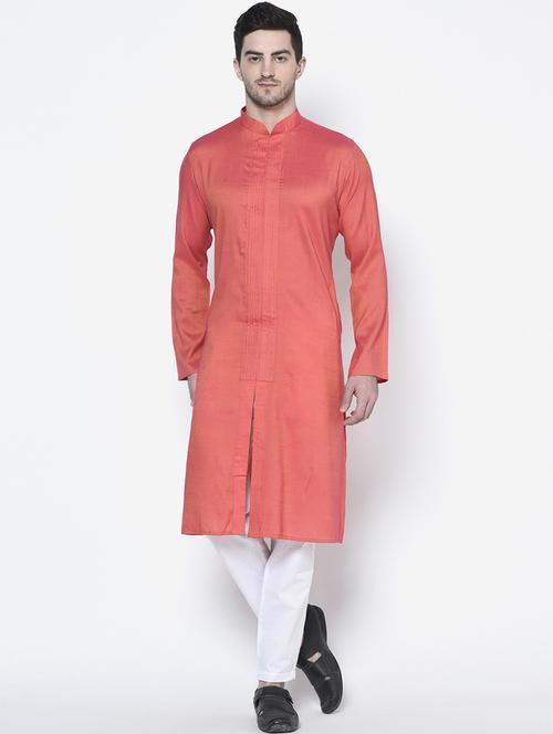 pinkwhite cotton kurta with trousers ethnic wear set - 21096210 - Very Small Image - 1