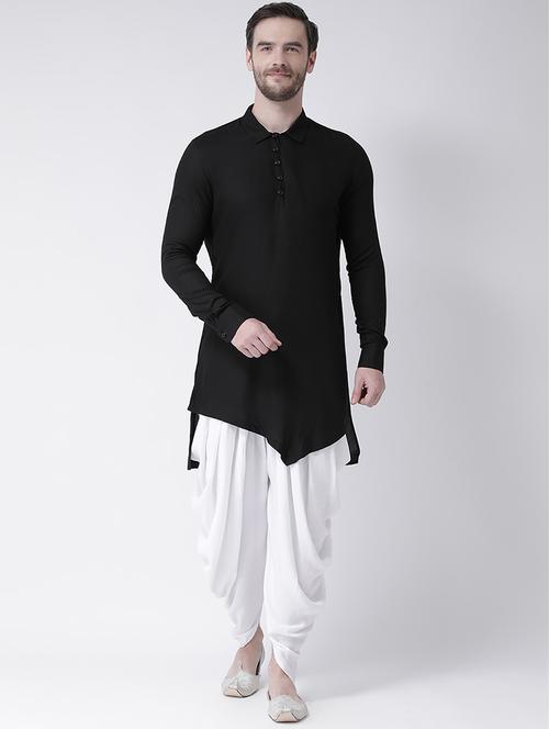 men solid black kurta & dhoti set - 21096227 - Very Small Image - 1