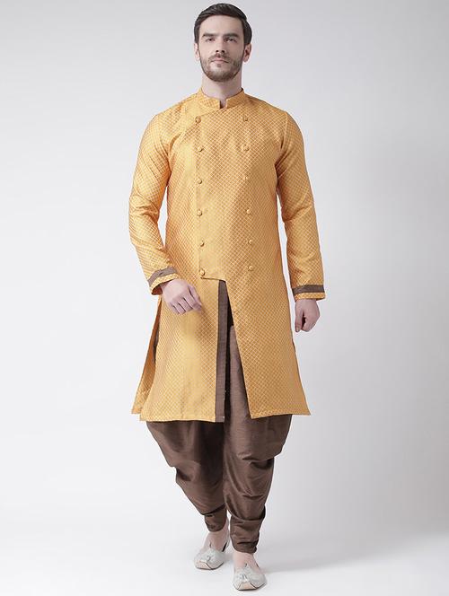 men long sleeve self-designed dhoti kurta ethnic wear set - 21096244 - Very Small Image - 1