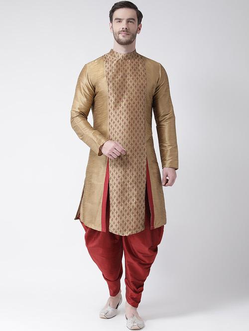 men long sleeve printed dhoti kurta ethnic wear set - 21096258 - Very Small Image - 1
