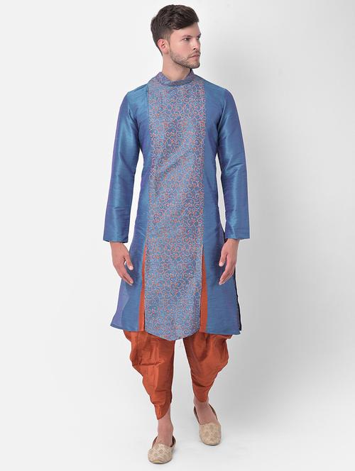 men long sleeve printed dhoti kurta ethnic wear set - 21096262 - Very Small Image - 1