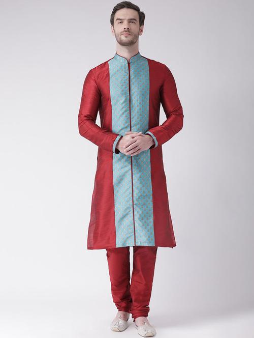 red silk blend kurta churidar ethnic wear set - 21096477 - Very Small Image - 1