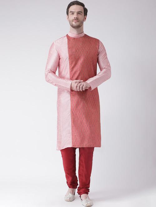 men pink self-designed kurta churidar ethnic wear set - 21096540 - Very Small Image - 1