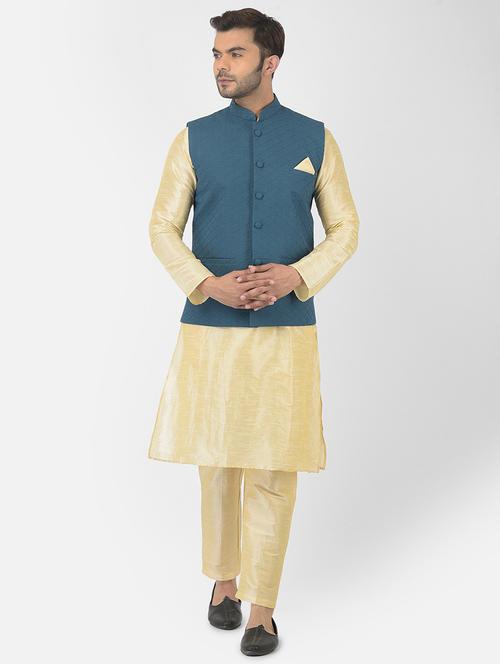 men long sleeve self-designed kurta with trousers ethnic wear set - 21096955 - Very Small Image - 1