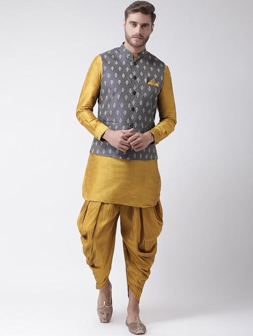 men gold & blue self design dhoti kurta - 21097159 - Very Small Image - 1