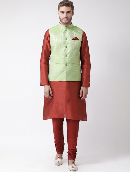 men mandarin neck kurta churidar with jacket - 21097263 - Very Small Image - 1
