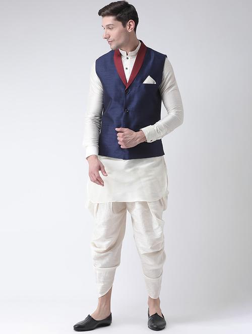 men white & blue dhoti kurta set - 21097393 - Very Small Image - 1