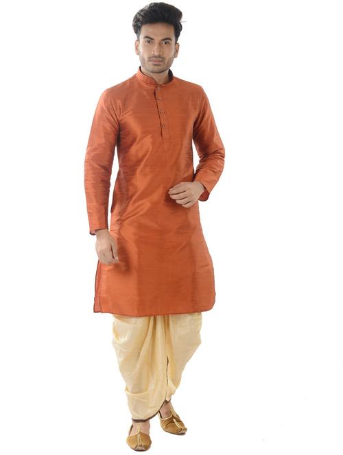 men orange kurta with dhoti ethnic wear set - 21097867 - Very Small Image - 1