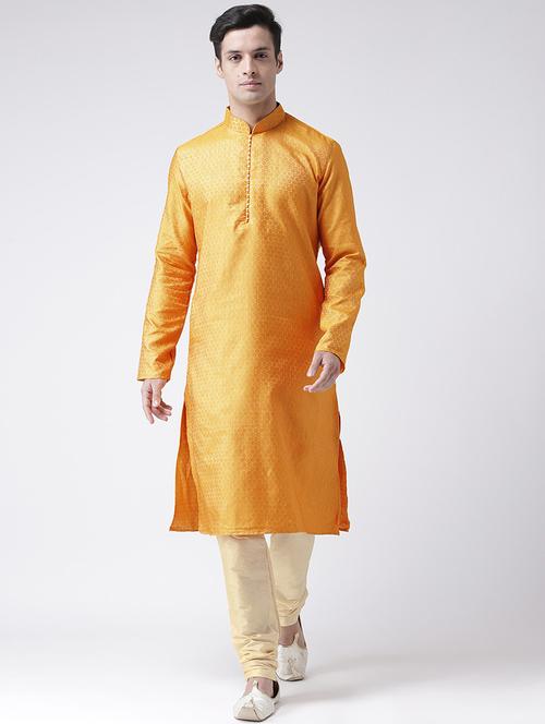 yellow silk blend short kurta - 21098597 - Very Small Image - 1