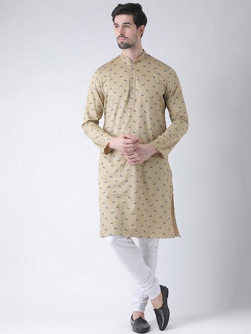 beige cotton blend short kurta - 21098601 - Very Small Image - 1