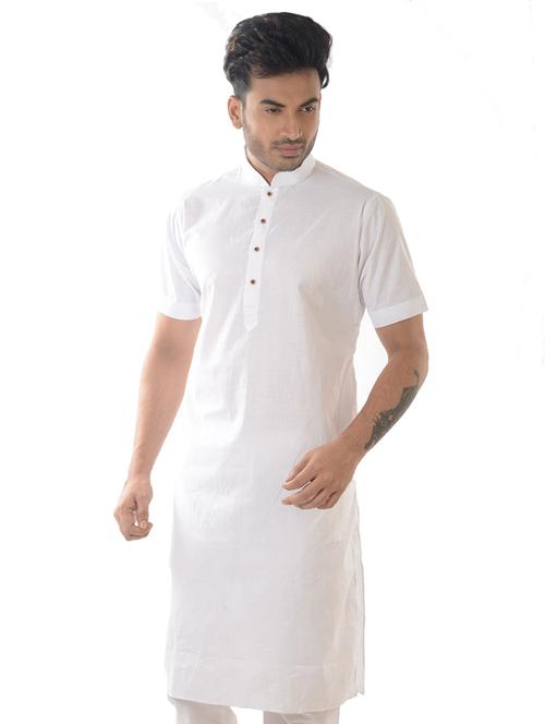 white silk blend short kurta - 21098674 - Very Small Image - 1